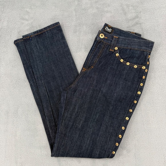 D&G Denim - Vintage Dolce & Gabbana Women's Dark Wash Denim Jeans Gold Studded  Sz 26